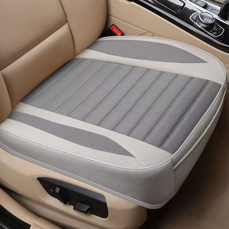 Housse de siège principale et copilote printemps et été, une seule pièce, en lin, sans dossier, ensemble de trois pièces, coussin de siège de voiture universel quatre saisons_voghion.com