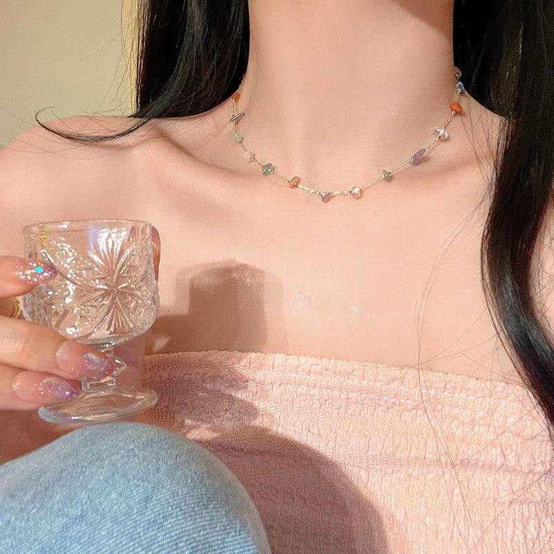 Collana con pietre preziose naturali alla moda e carina per donne e ragazze, catena semplice con cristallo per collana con chiave, nuovi gioielli_voghion.com