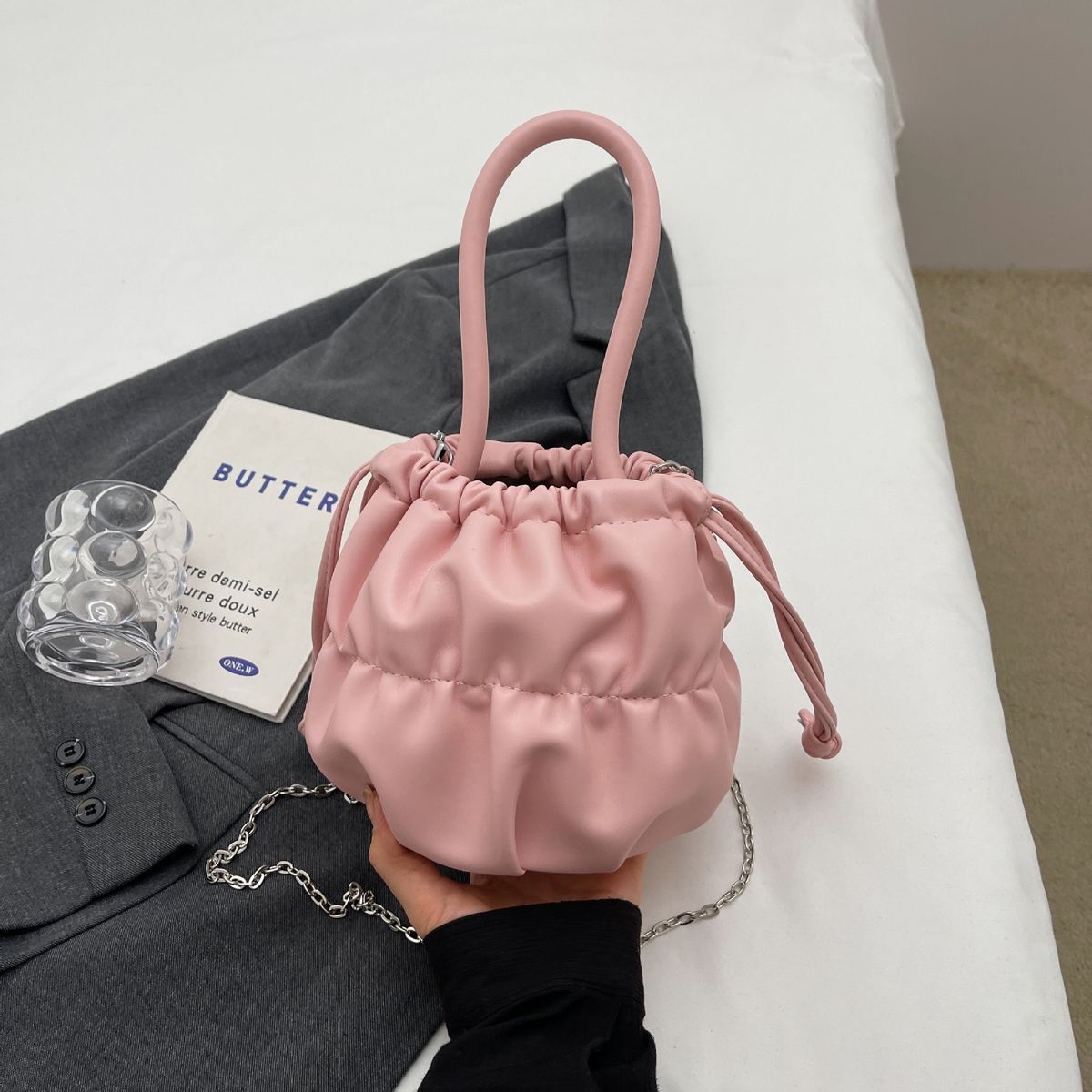 Borsa a secchiello coreana di alta qualità a forma di nuvola morbida e glutinosa, borsa a mano plissettata di nicchia, graziosa borsa a tracolla con tracolla_voghion.com