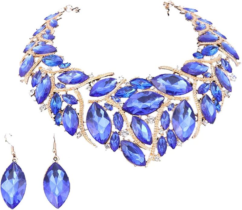 Afrikanische Perlen Schmuck Sets Frauen Braut Kristall Statement Halskette Ohrring Schmuck Sets_voghion.com
