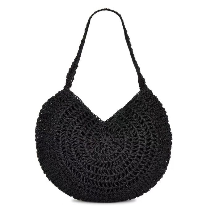 Handmade straw circular hollow holiday casual shoulder bag_voghion.com