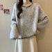 girl Lazy Long Sleeve Loose Slimming Top For Women, Fashionable Rhinestone Round Neck Pullover, Solid Color Simple Knitted_voghion.com