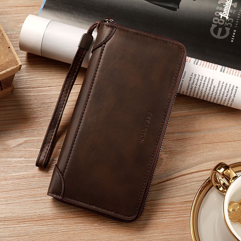 Portafoglio lungo alla moda da uomo, portafoglio da uomo multifunzione, multi-slot per carte d'identità, pochette integrata_voghion.com