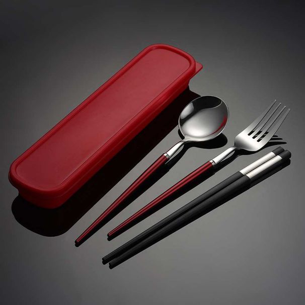 3PCS/SET Portable Tableware 18/8 Stainless Steel Dinnerware Set Outdoor Camping Fork Spoon Chopsticks Set With Box Kitchen Dinner Set_voghion.com