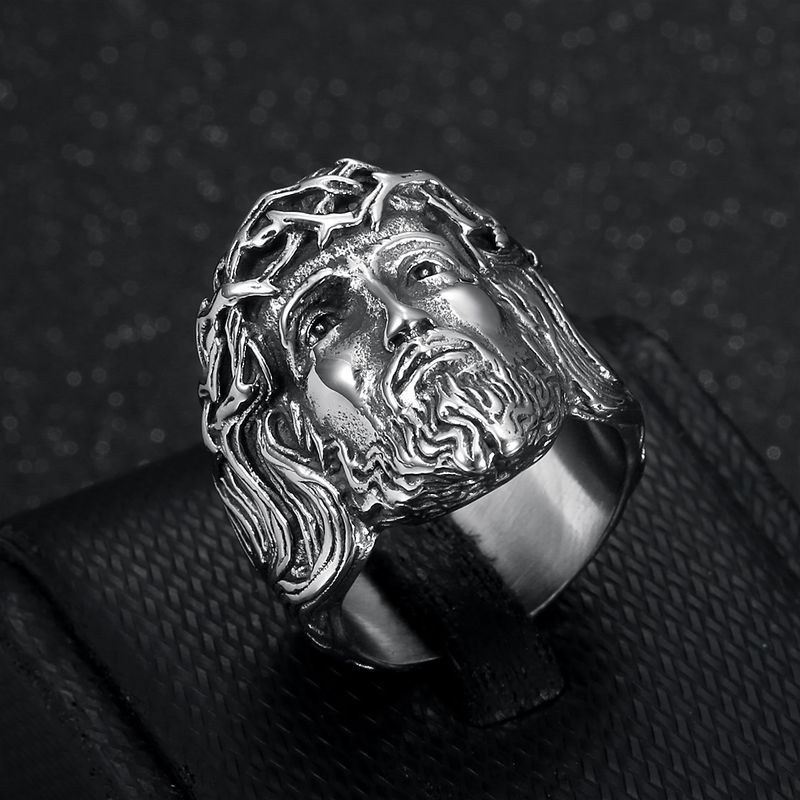 Anello da uomo in acciaio al titanio con testa umana creativa, motivo alla moda, gioiello di personalità_voghion.com