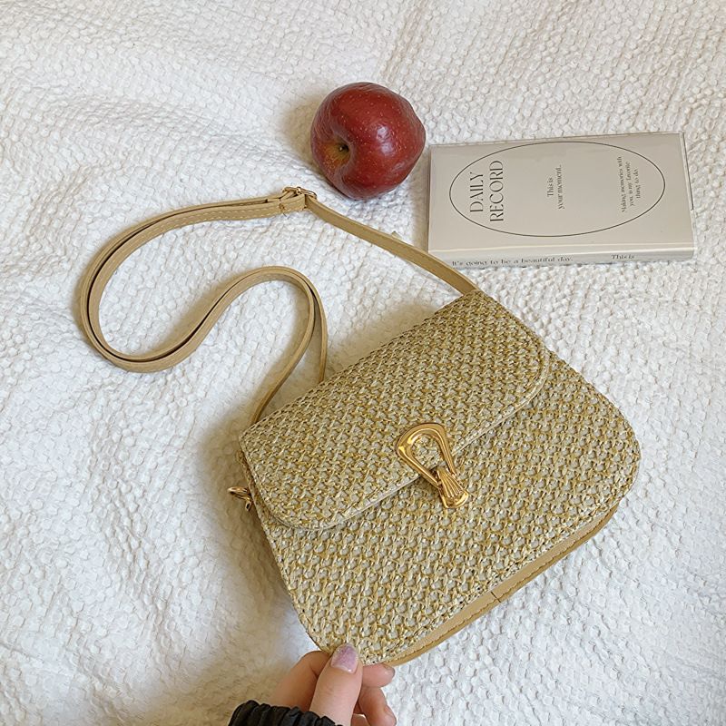 Women's Bags Weaving Fashion Version Spring New Versatile Shoulder Messenger Bag Lock Buckle Stylish Small Square Bag Version_voghion.com