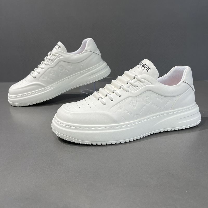 Herrenschuhe aus echtem Leder mit dicker Sohle, Sneakers, leichte, luxuriöse, geprägte Freizeitschuhe in Weiß_voghion.com