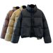 Chaqueta de plumón de algodón con cuello alto corto para mujer, chaqueta acolchada con cremallera, versión holgada y sencilla, color sólido_voghion.com