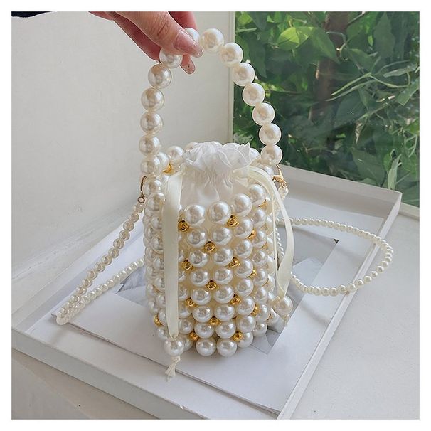 Handgjord vävd hink 2024, ny koreansk pärla för kvinnor, handhållen crossbody-väska med en axel_voghion.com