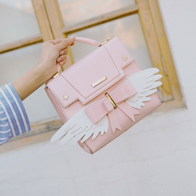 Borsa a tracolla singola rosa morbida e carina da ragazza con le ali di Sakura, con tracolla a tracolla, versatile e personalizzata, da donna_voghion.com