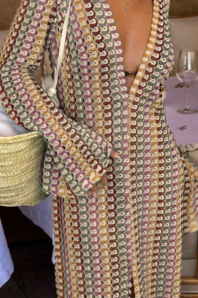 Robe fendue devant en dentelle de couleur contrastée pour femme_voghion.com