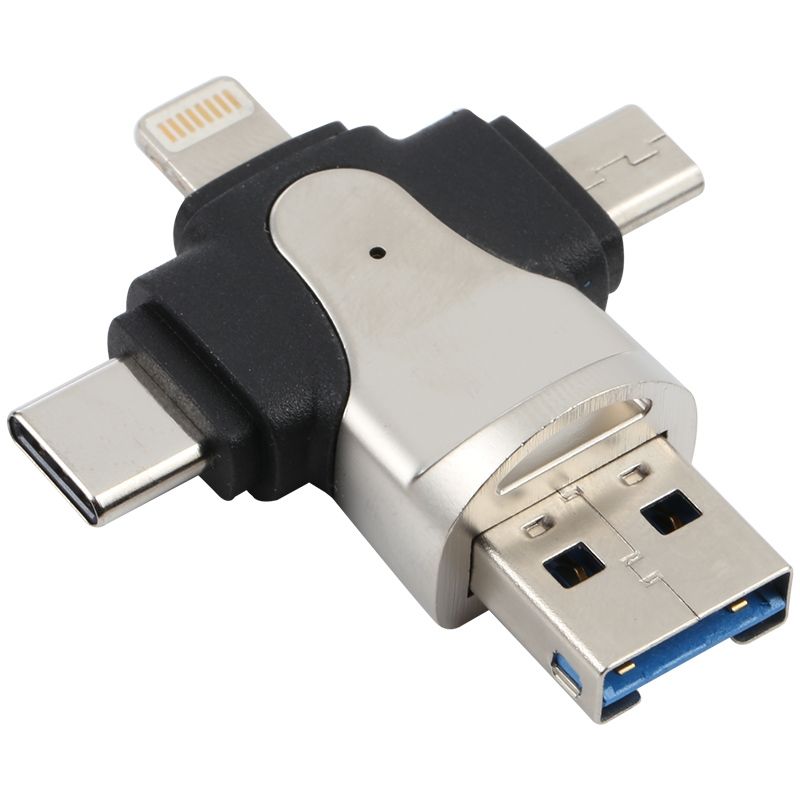4 in 1 8 Pin + USB-C / Type-C + Micro USB + USB 3.0 Male TF Card Reader_voghion.com