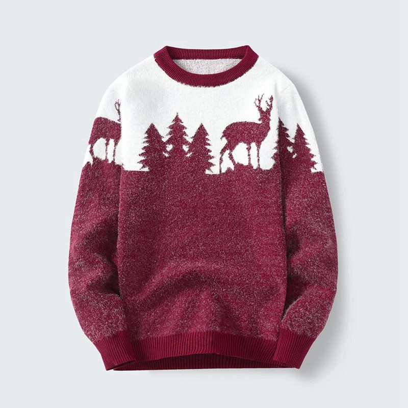 Herrenbekleidung Herbst und Winter neuer Herren-Mohairpullover Weihnachtsstil Hirsch Rundhalspullover warmer Pullover Herren_voghion.com