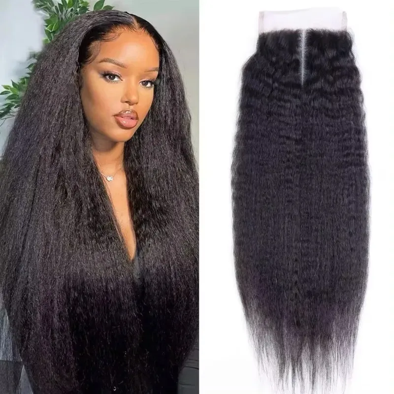 24 Zoll Kinky Straight Remy Echthaar Lace Closure Natürliche Farbe Frauen_voghion.com