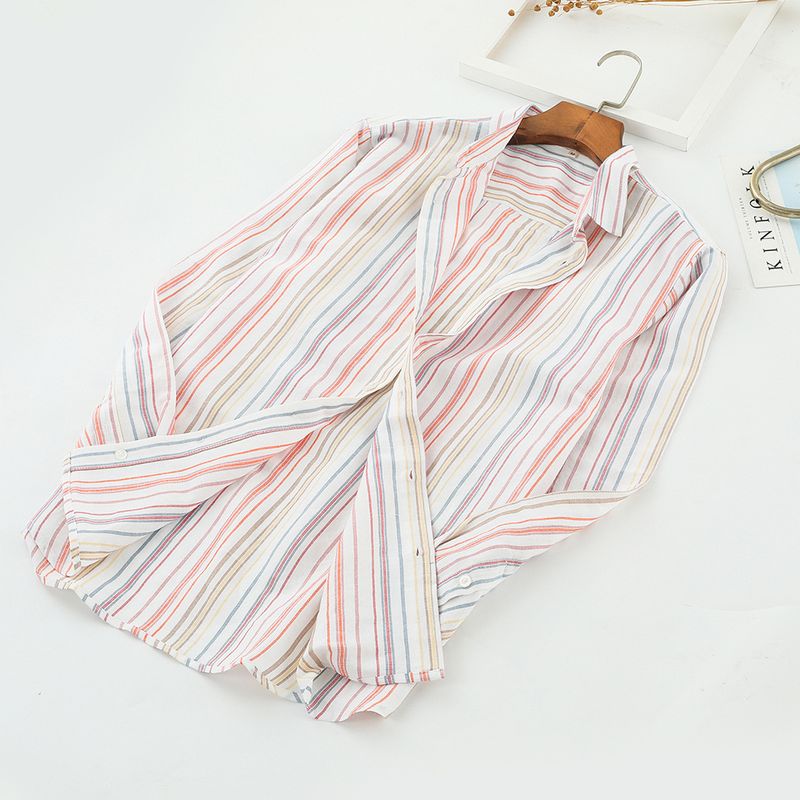 Abbigliamento Uomo Camicia in Lino a Righe Fresche Cardigan Traspirante in Cotone e Lino_voghion.com