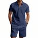 Unbeatable Quality Set Of Short Sleeved Shorts For Men's Summer Versatile Waffle Style Solid Color Casual Loose Collar T-shirt Set_voghion.com