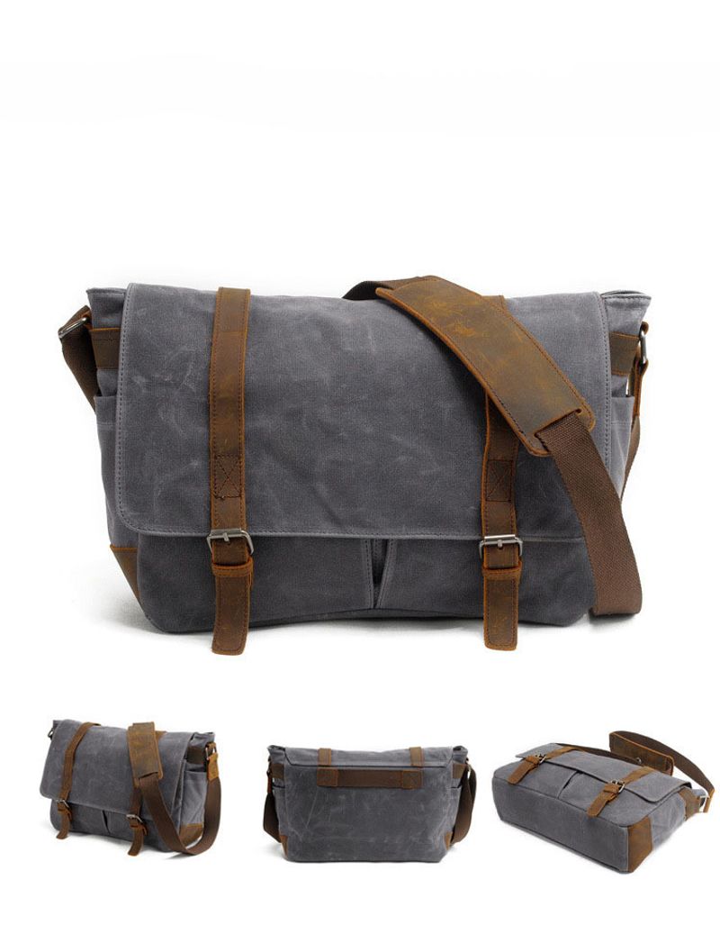 Vintage Canvas Shoulder Bag Casual Slant Span Men's Waxed Waterproof Canvas Computer Bag With Messenger Bag_voghion.com