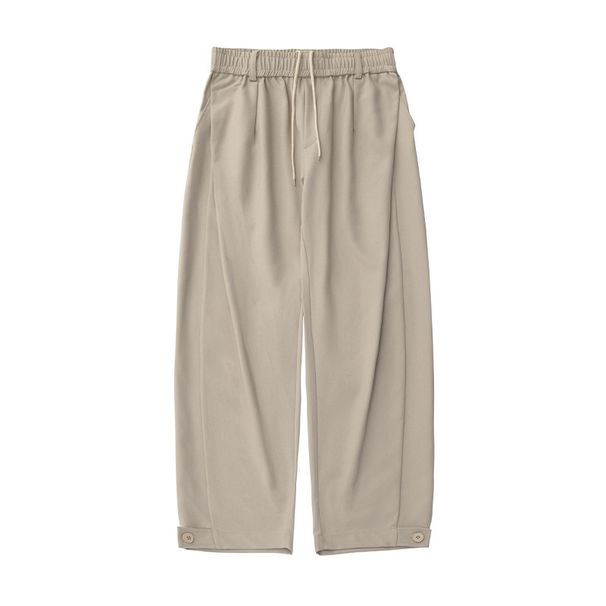 Pantalon décontracté plissé tridimensionnel pour homme, style automne, avec ouvertures de jambe réglables, coupe droite, style rétro tendance_voghion.com