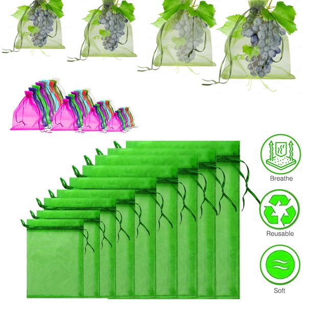 100 Stück Erdbeer-Trauben-Obst-Anbaubeutel, Netzgewebe, Gemüsepflanzenschutzbeutel zur Schädlingsbekämpfung, Vogelschutz, Gartengeräte_voghion.com