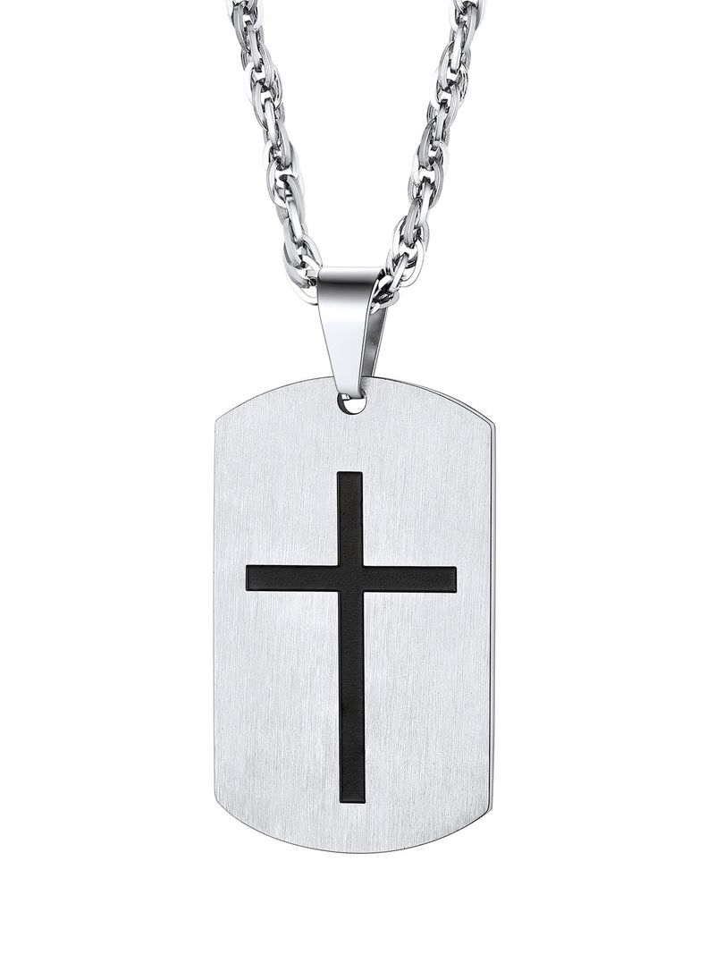 Laatikui - Collar con colgante de placa de identificación de perro de oro simple, collar de cruz de acero inoxidable para hombres y niños, collar inspirador militar_voghion.com