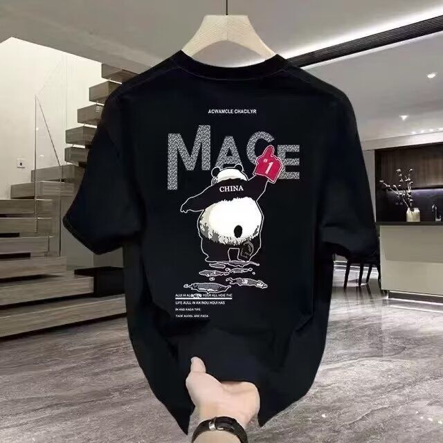 Camiseta masculina de manga curta de alta qualidade 2024 nova marca da moda gola redonda solta casual estampada all-match barker top masculino_voghion.com