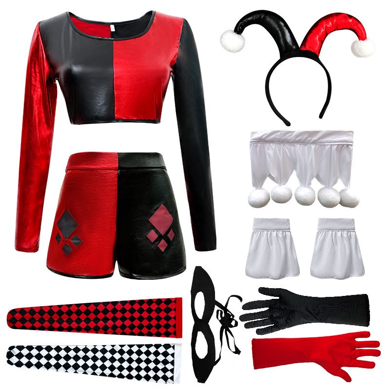Nov kostum za noč čarovnic Cos Circus črno-rdeči oprijet seksi komični Joker_voghion.com