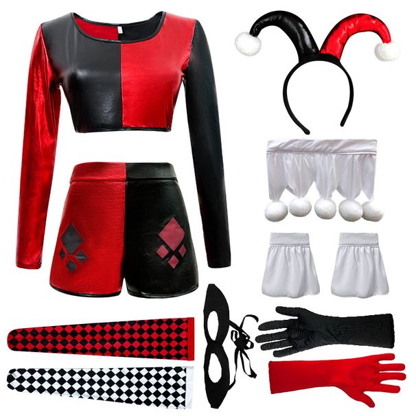 Nov kostum za noč čarovnic Cos Circus črno-rdeči oprijet seksi komični Joker_voghion.com