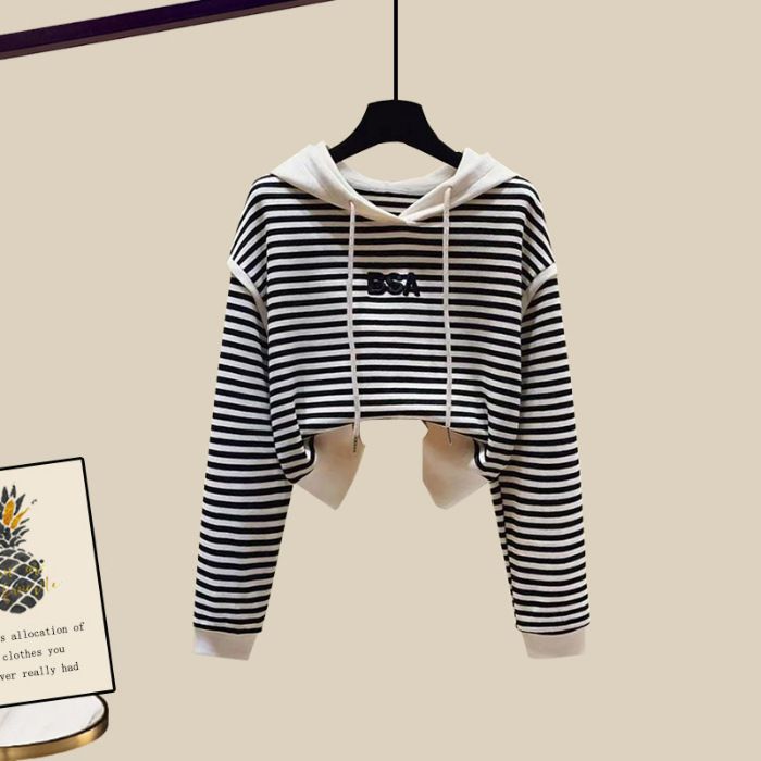 Női ruházat Kapucnis pulóver Női tavaszi és őszi vékony, laza, hétköznapi, magas színvonalú színes csíkos, betűs, hétköznapi nadrág_voghion.com