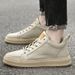 Zweilagige Rindsleder Herrenschuhe Flacher Absatz Weiche Grundplatte Schuhe Atmungsaktives Leder Freizeitschuhe Beige_voghion.com
