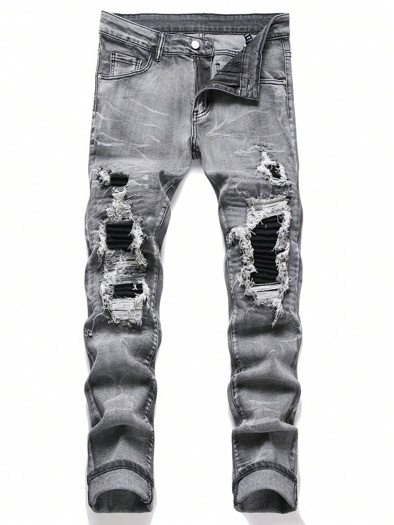 Jeans de haute qualité pour hommes, patchwork dégradé, denim patchwork, pantalons décontractés pour hommes, nouveau style_voghion.com