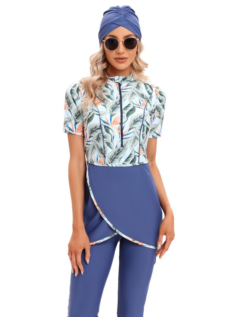 Muslim Swimwear Short Sleeve Ladies Conservative Swimsuit Women Beach Swimsuit Burkini_voghion.com