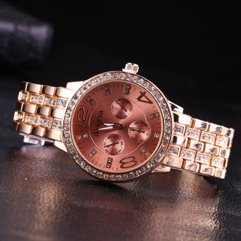 Conjunto de relógio de mesa completo e masculino com diamantes Genebra, pulseira de aço para mulheres_voghion.com