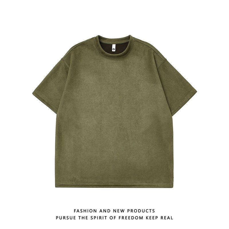 Ανδρικά ρούχα 2025 Νέο ανδρικό μονόχρωμο σουέτ μπλουζάκι με κοντό μανίκι_voghion.com