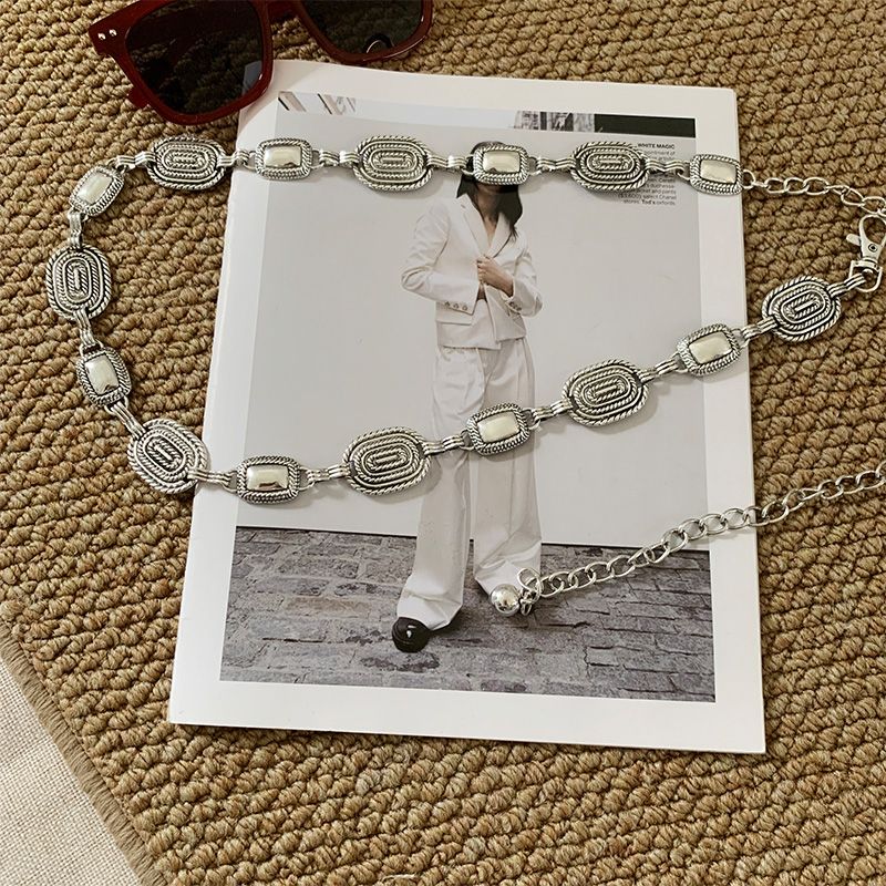 Retro zilveren metalen tailleketting damesriem met rok tailleketting tailledecoratie_voghion.com