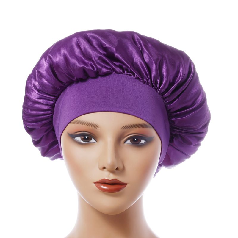Cuffia da doccia a tesa larga monostrato - Protezione per capelli foderata in raso da 32 cm con elastico alto per donna_voghion.com