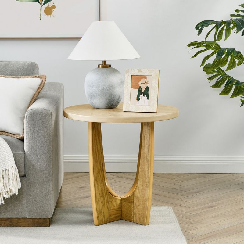 25' Round End Table, Wooden Side Table, Night Stand For Bedroom, Living Room ,Reception Room (Oak Color)_voghion.com