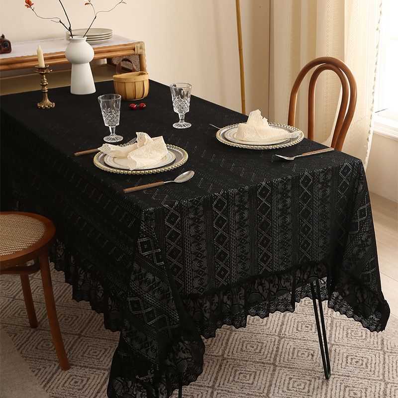 Französische Vintage-Spitzentischdecke – Verdickte rechteckige Esstischdecke mit elegantem Rüschenbesatz_voghion.com