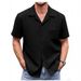 New Products Men's Summer Suit Collar Solid Color Short Sleeved Waffle Men's Shirt_voghion.com