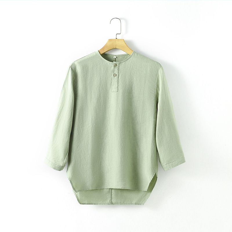 2024 Summer Casual Léngen Härenkleeder Einfach Ronn Hals Dräi Véirelsärm Léngen T-Shirt Loose Atmungsaktiv Top C009_voghion.com