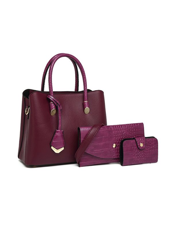 Elegante set di borse tote 3 in 1 per donna: borsa a tracolla in pelle PU di grande capacità con tracolla staccabile, borsa a tracolla e borsa a mano di ispirazione vintage_voghion.com