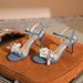 2308-11 Open Toe Sandals For Women With Appliqué, One-Strap Buckle, Thin Heel, Denim High Heels, French Style, Elegant_voghion.com