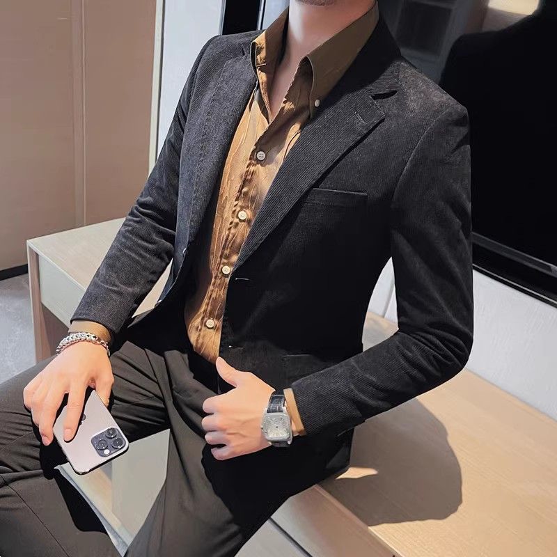CT 2025 New Men's Small Suit British Style Casual Versatile Corduroy One-Button Blazer_voghion.com