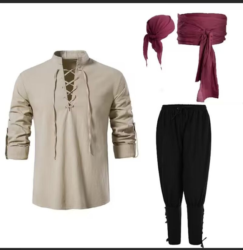 Completo da uomo a maniche lunghe in cotone e lino 2023, quattro pezzi, camicia casual da spiaggia con collo alto, taglia europea larga_voghion.com
