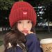 Ancora rossa con cuore ricamato per autunno e inverno, cappello con ampia circonferenza della testa, versione oversize, calda protezione per le orecchie_voghion.com