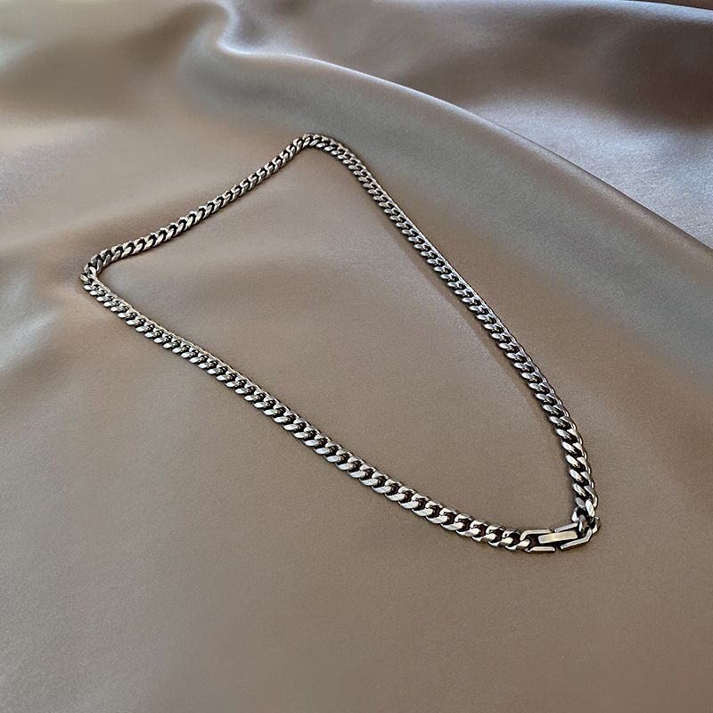 Collana cubana in acciaio al titanio per uomo e donna, catena semplice semplice minimalista Hip-Hop,_voghion.com