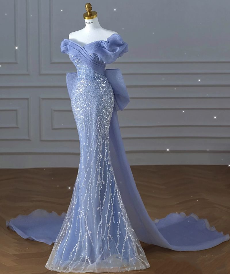 Vêtements pour femmes New Haze Blue Host Heavy Industry Robe sirène perlée Robe toast_voghion.com
