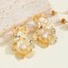 3D Flower Pearl Earrings Gold Exaggerated Jewelry High-end Women's Accessories_voghion.com