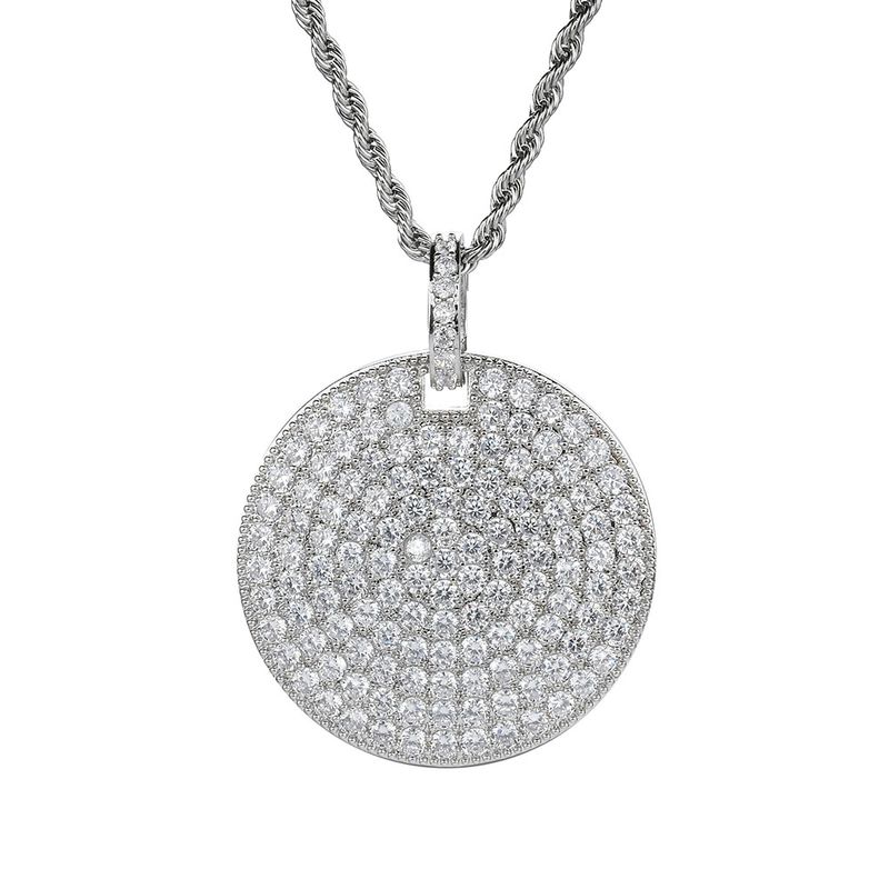 Unisex Round Brand Shiny Zircon Pendant Round Full Diamond Military Brand Pendant Micro Inlaid Men's Real Gold Hip Hop Jewelry_voghion.com