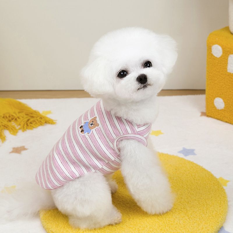 Cat Clothes Dog Spring Summer Clothing Pet Supplies 25 Striped Vest Embroidered Bear_voghion.com