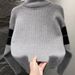 Übergroße Strickjacke für Herren – Pullover aus Wollmischung mit hohem Kragen und Farbblockierung (Grau/Schwarz, EU-Größe M-3XL)_voghion.com